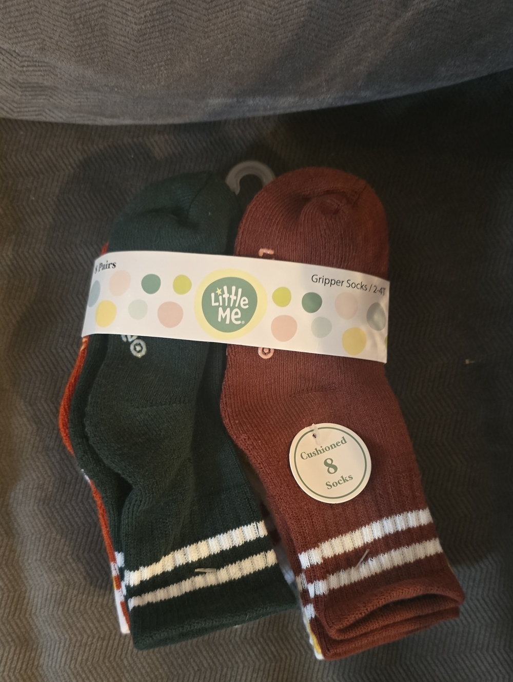 Little Me Kid's Cushioned Gripper Socks - Forest Green & Rust 8pk